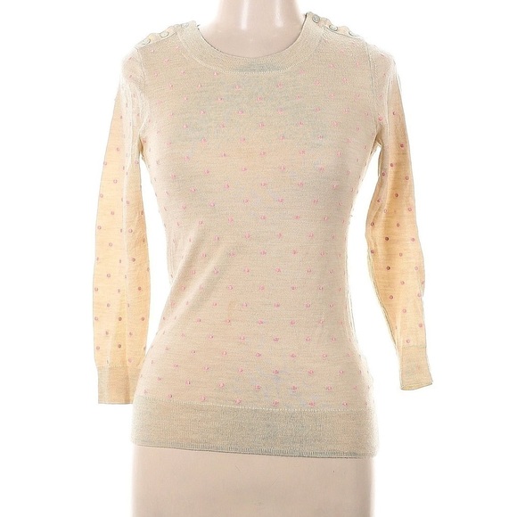 J.Crew Size Medium 100% Wool Pullover Sweater Pink Polkadots, Barbie Girl - Picture 1 of 3